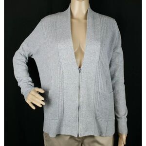 Abercrombie Fitch Women S Cardigan Sweater Gray Knit Zip Long Sleeve